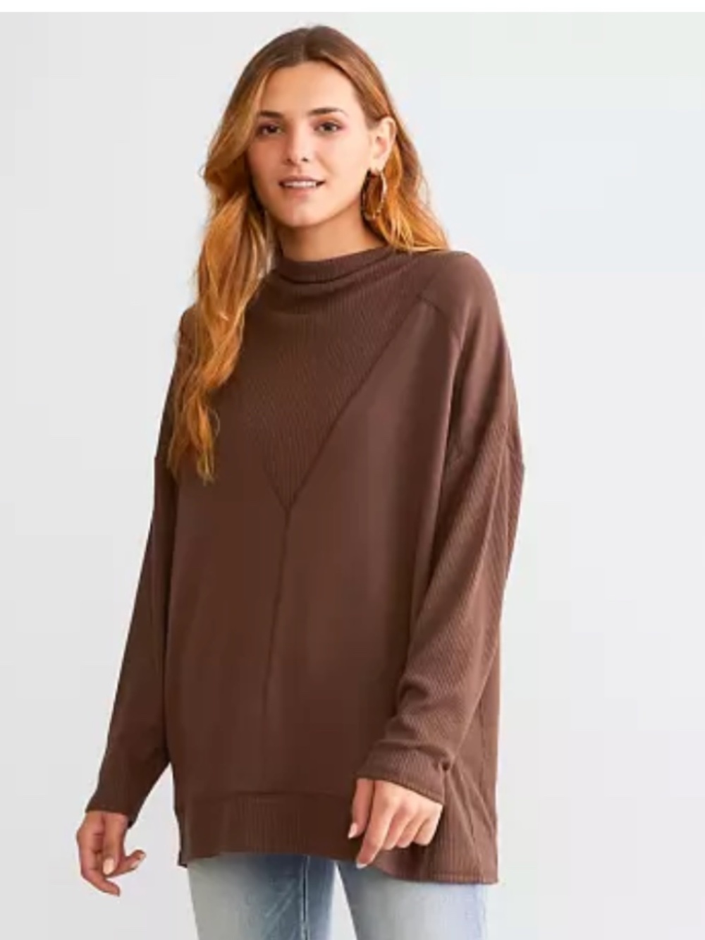 BKE Classic Women's Rib Knit Top in Deep Brown